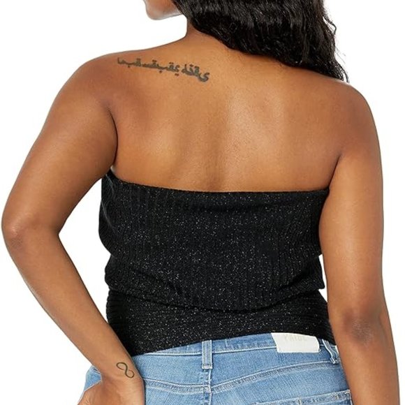 BCBGMaxAzria Black Glitter Tie Front Tube Top Size XS NWT Party Clubbing Top - Picture 2 of 7